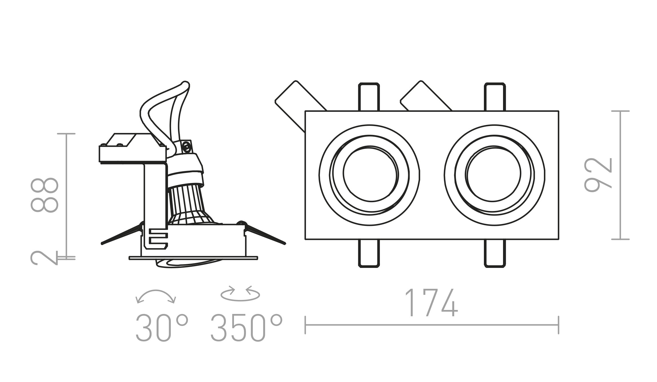 PASADENA GU10 SQ II vgradna lampa - Product sketch