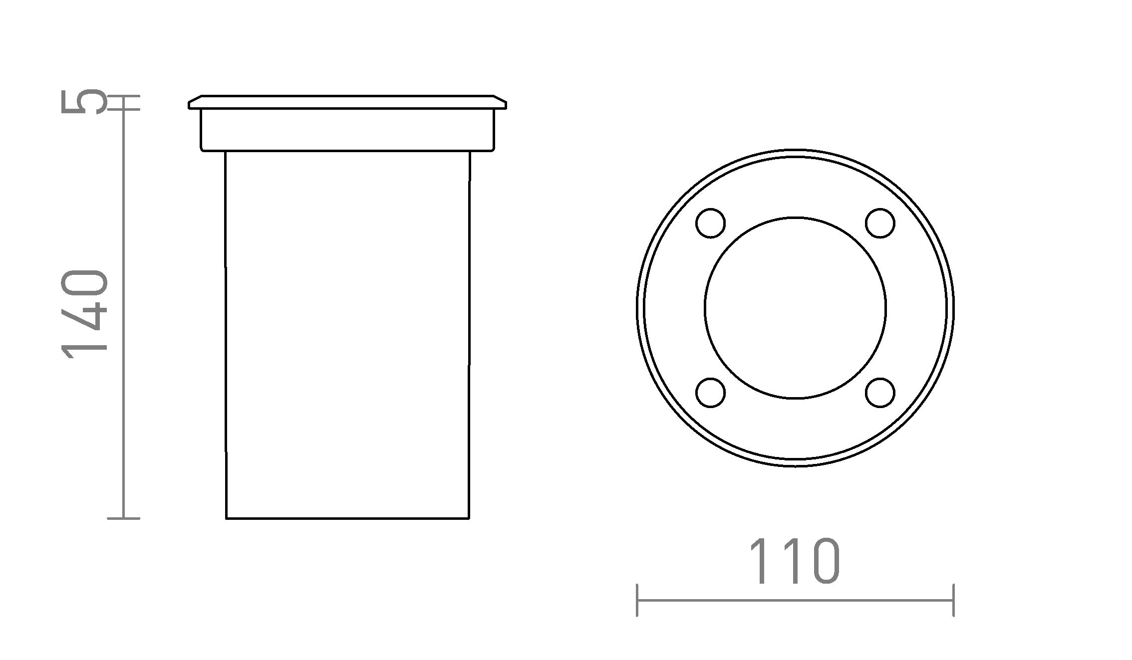 ORBU R χωνευτό λαμπτήρας - Product sketch