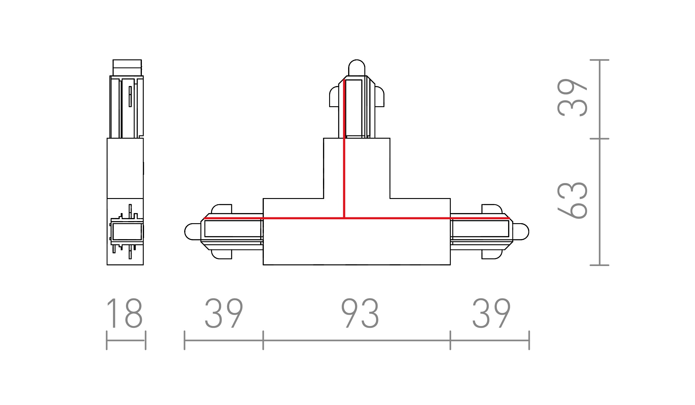 T-CONNECTOR FOR 1-CIRCUIT TRACKS (POLARITY RIGHT) - Product sketch